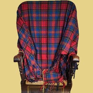 Scottish Traditional Highlands Wool Fringe Tartan Red Blue Plaid Throw Wrap